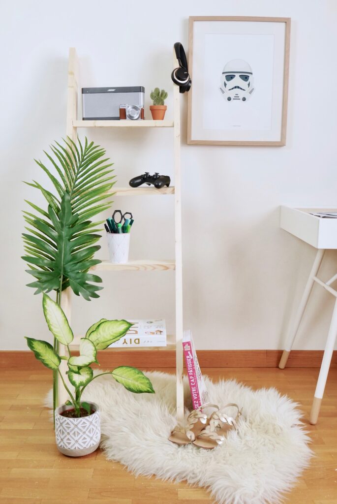 diy rangement bibliothèque échelle pin à faire soi-même