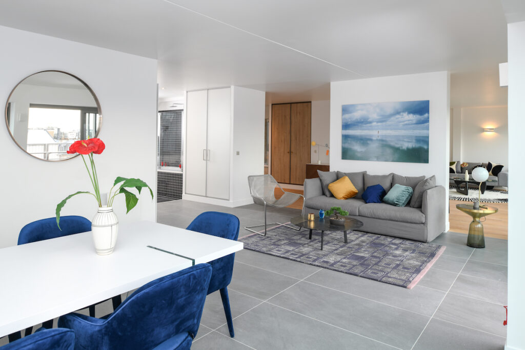 double séjour sol mélange carrelage parquet grés ceram design intérieur appartement