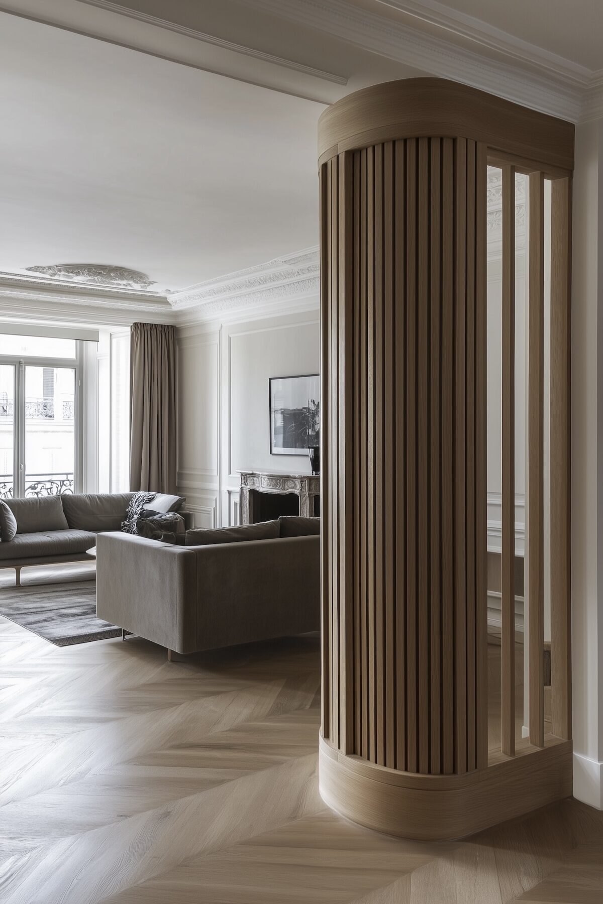 séparation bois sur-mesure salon appart parisien