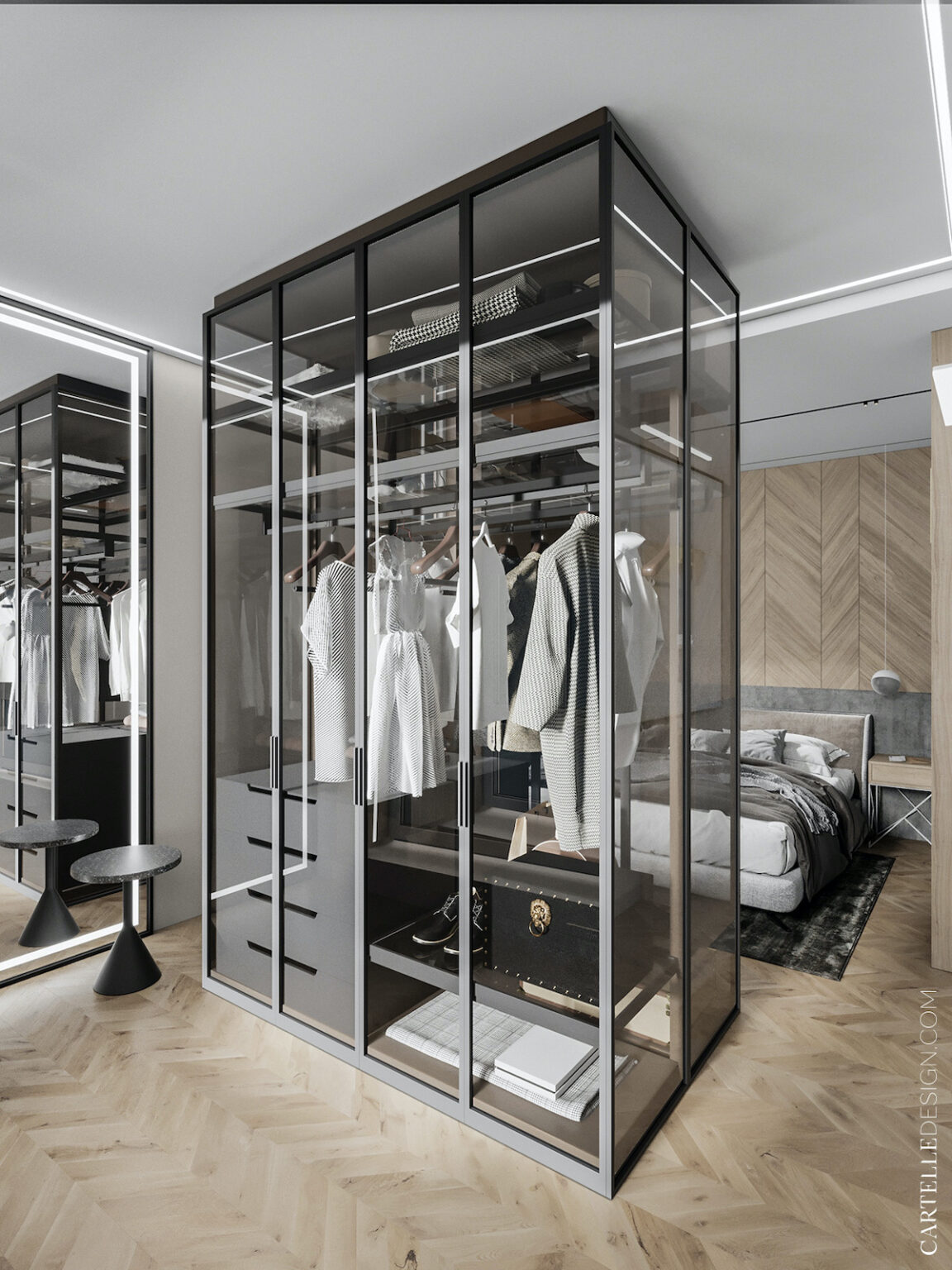 séparation chambre dressing central verre verrière transparent décoration