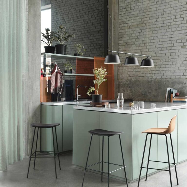 ilot central tendance cuisine 2024 vert d'eau suspension métal noir