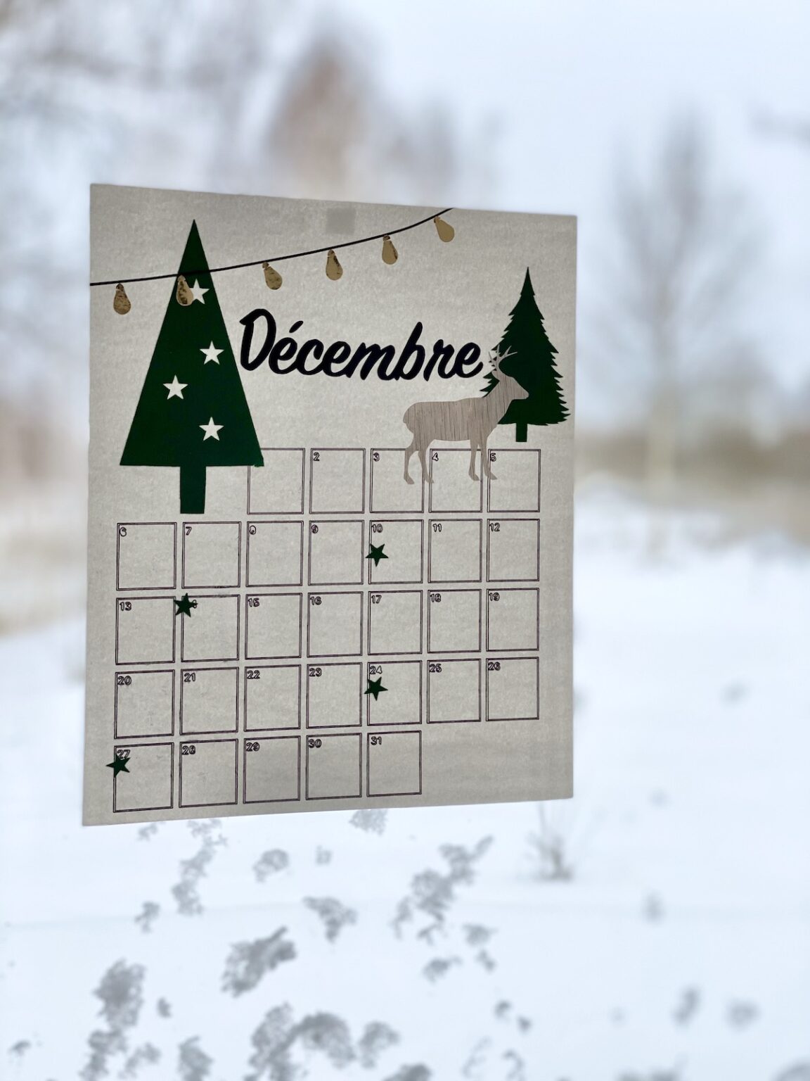 calendrier 2024 décembre vitrine motif