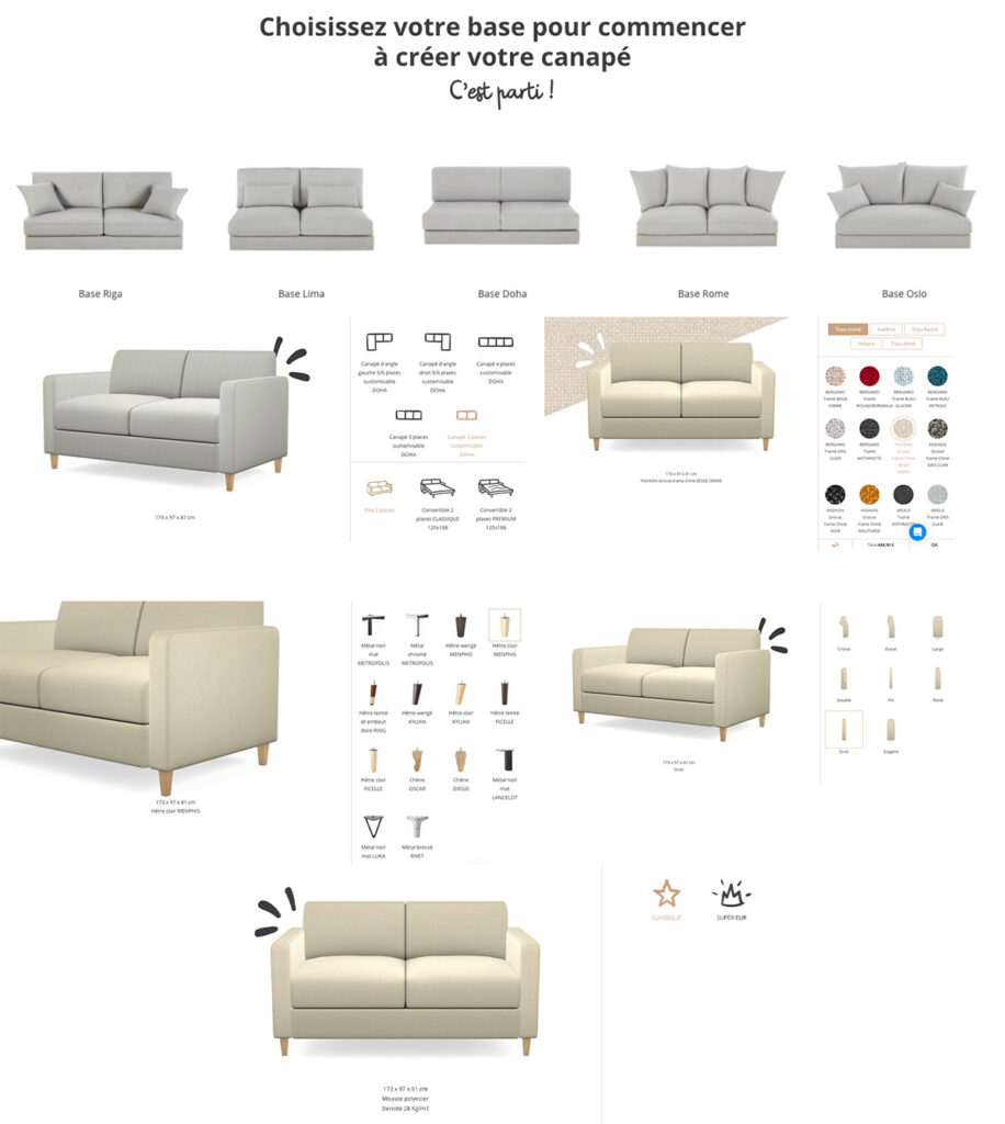 Canapé personnalisable Maisons du Monde So...me choix pieds assise tissu forme taille
