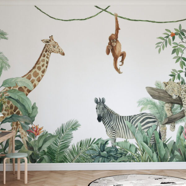chambre enfant décoration scandinave mur jungle animaux