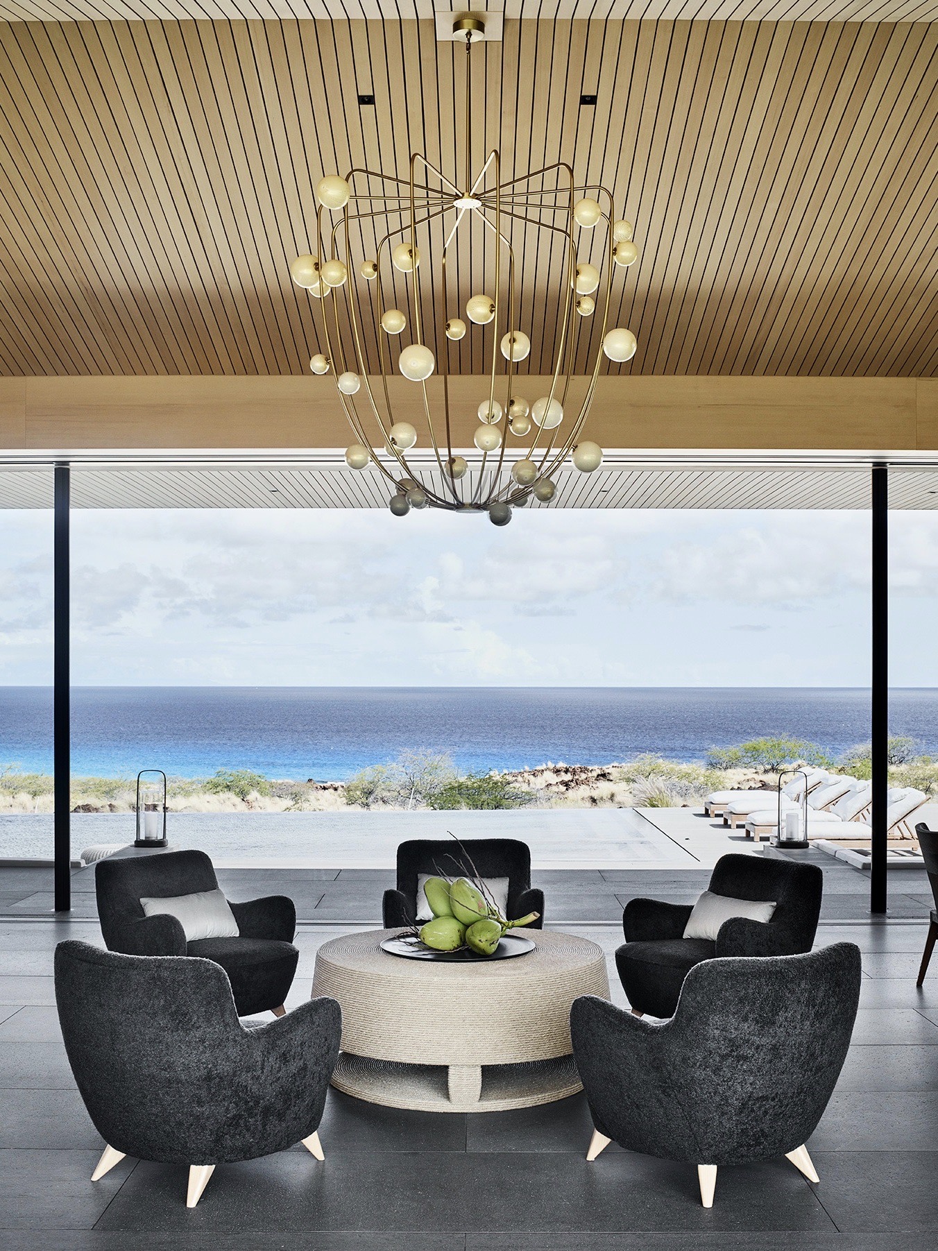 Kua Bay villa salon vue sur océan Pacifique