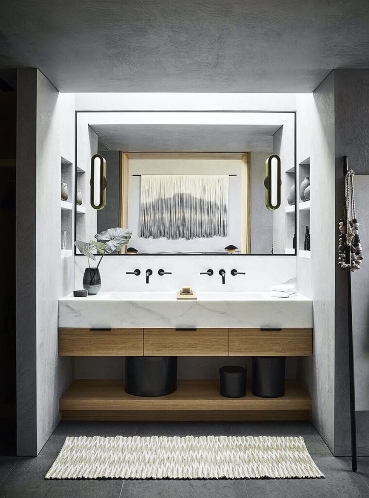 salle de bain minimaliste marbre blanc basalte