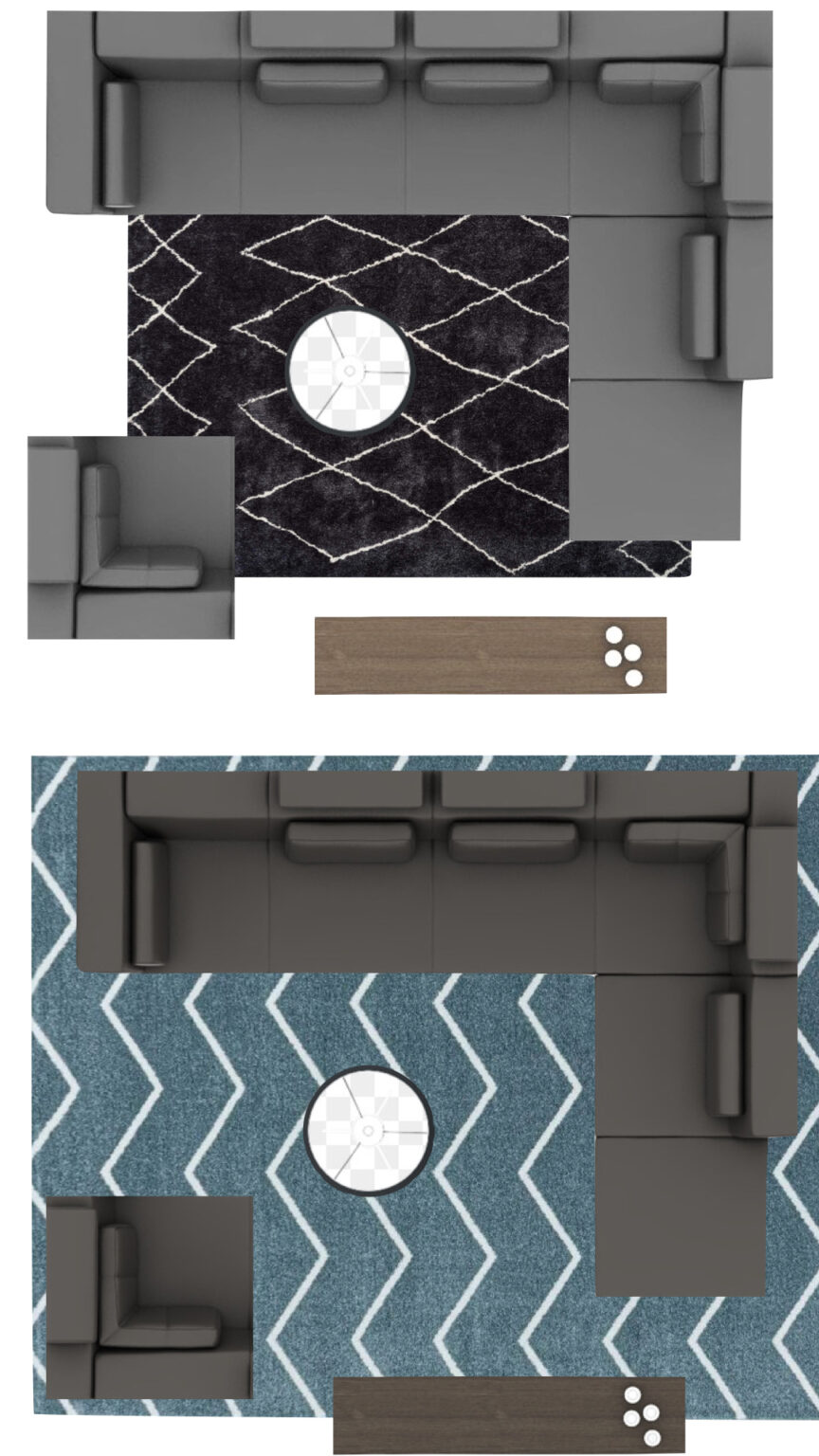tapis géométrique salon taille choisir schéma agencement