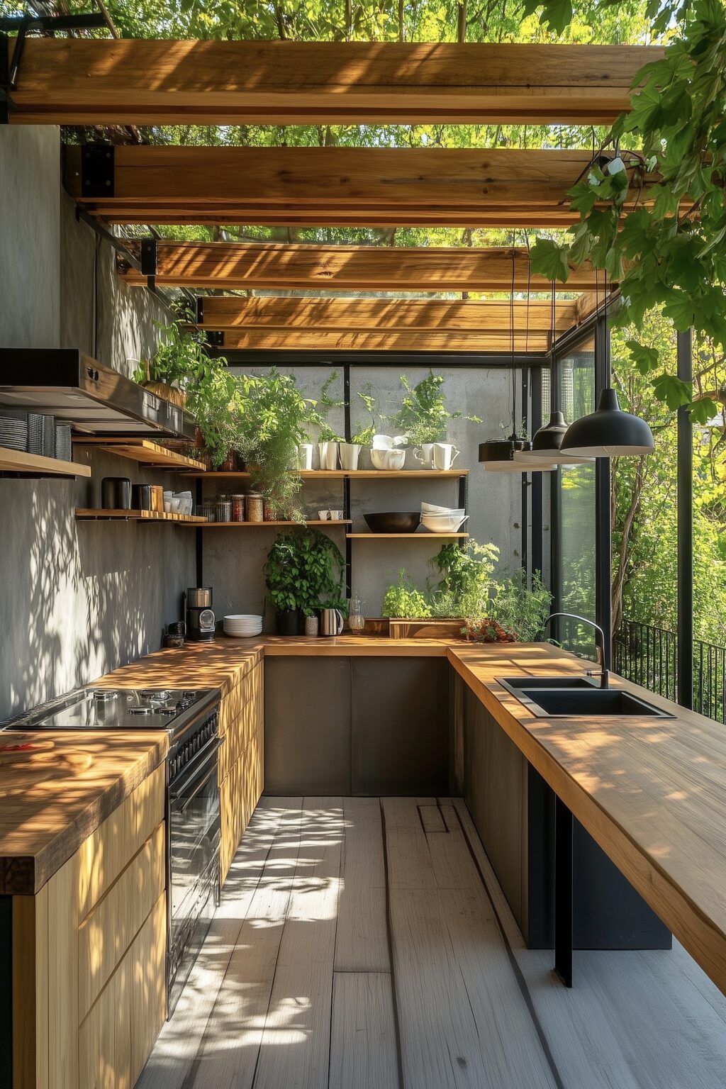 aménager extension de maison cuisine ouverte nature