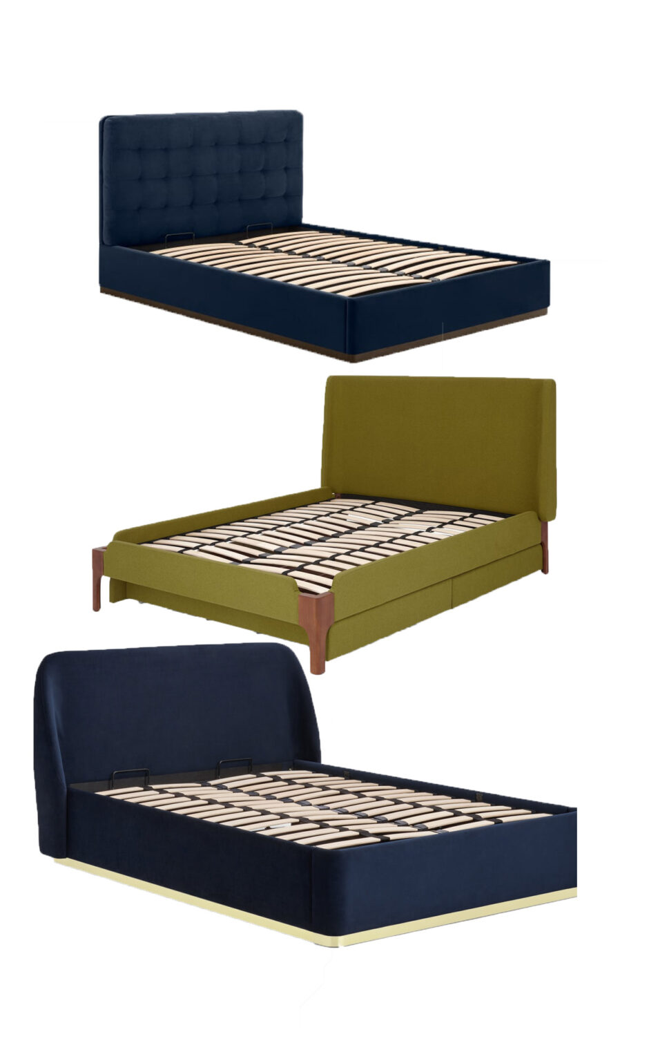 cadre de lit velours tête bleu marine pied doré laiton