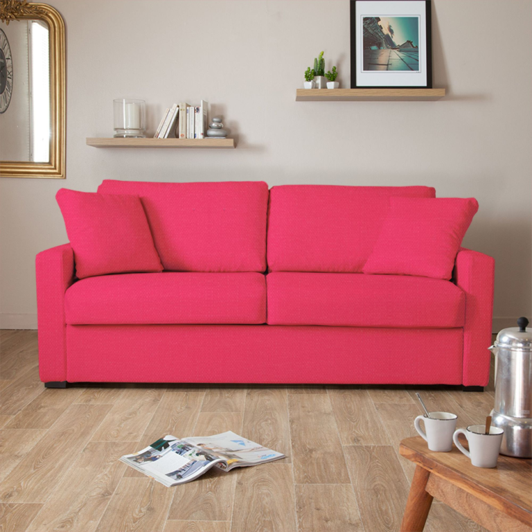 canapé convertible rose parquet bois miroir laiton