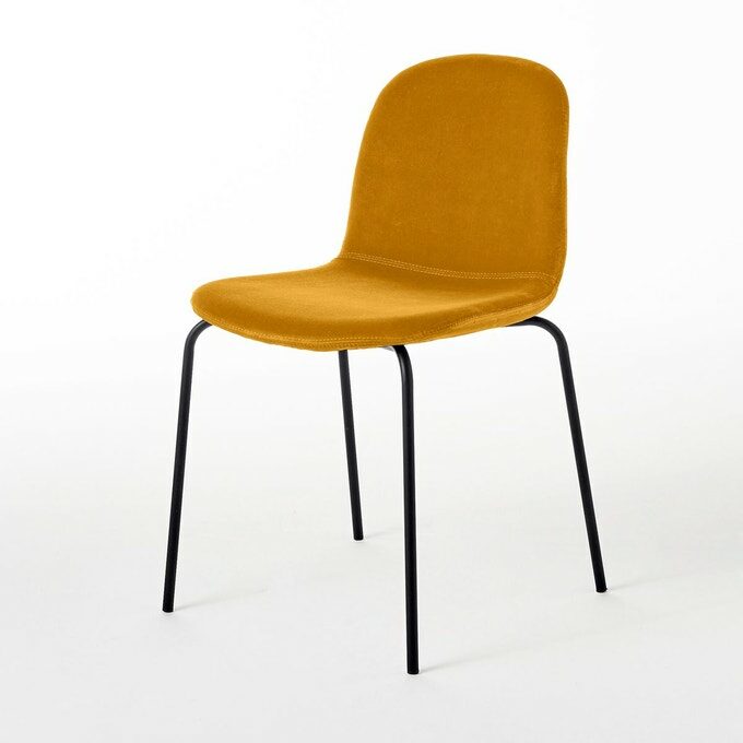 chaise velours minimaliste pied métal noir