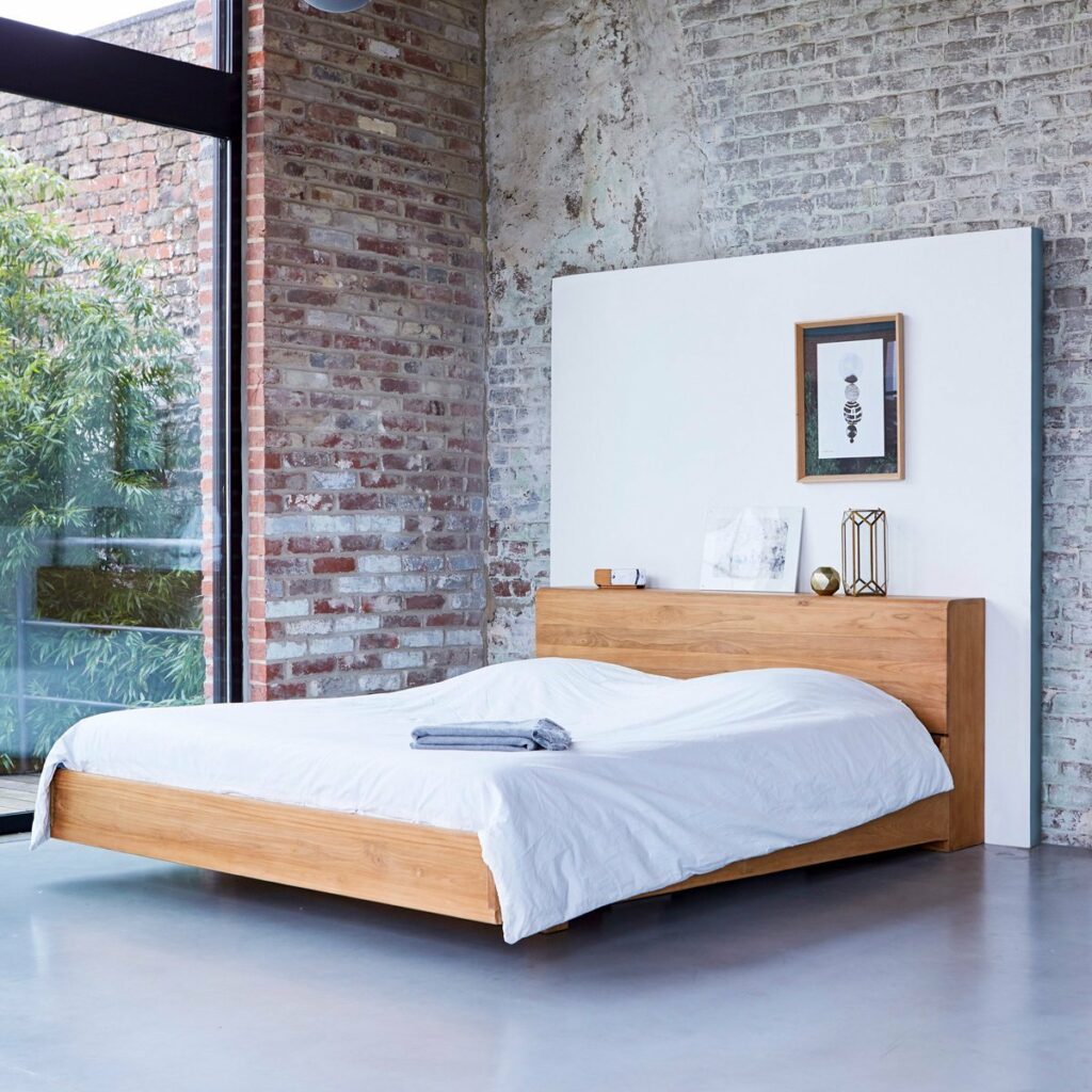 chambre loft lit flottant bois trompe oeil déco