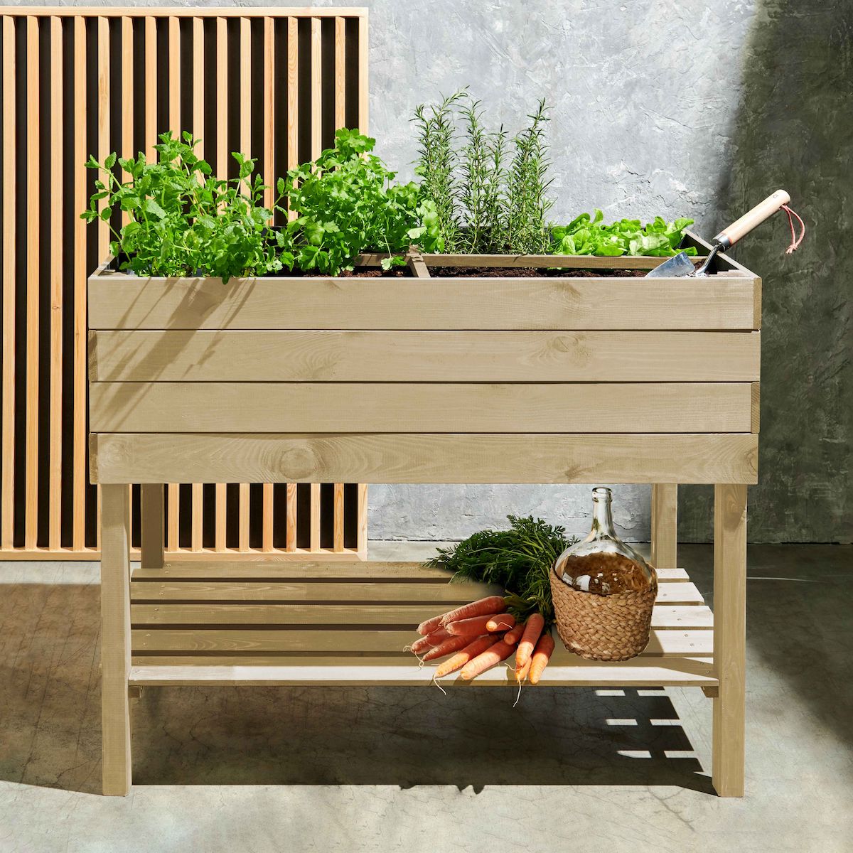 potager bois rectangulaire sur pieds design jardinage - clematc