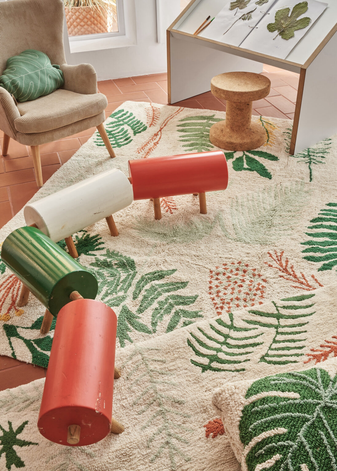 tapis botanique décoration motif plante verte