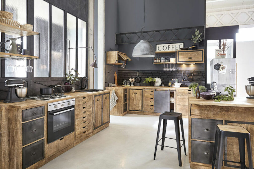 cuisine bois murs noirs maisons du monde moderne champêtre