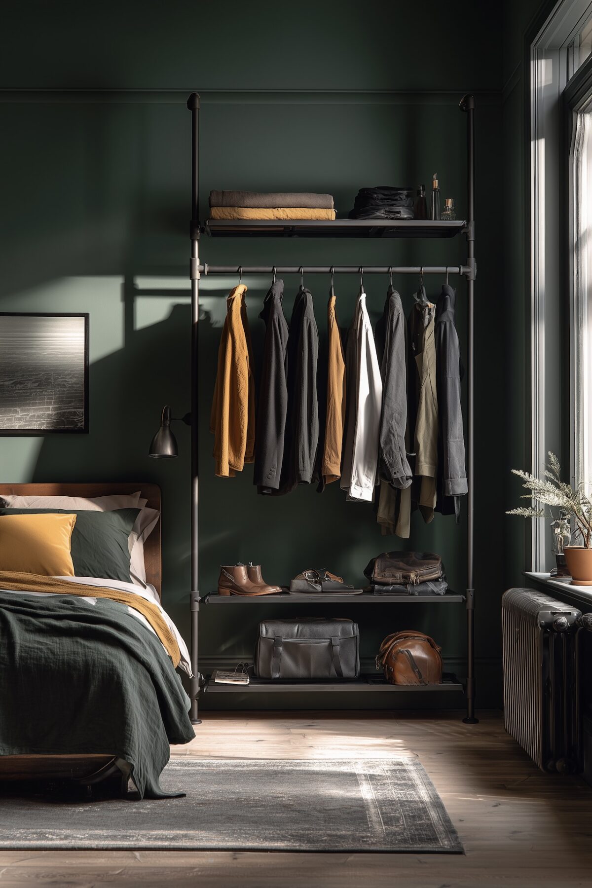 décoration chambre homme mur vert foncé