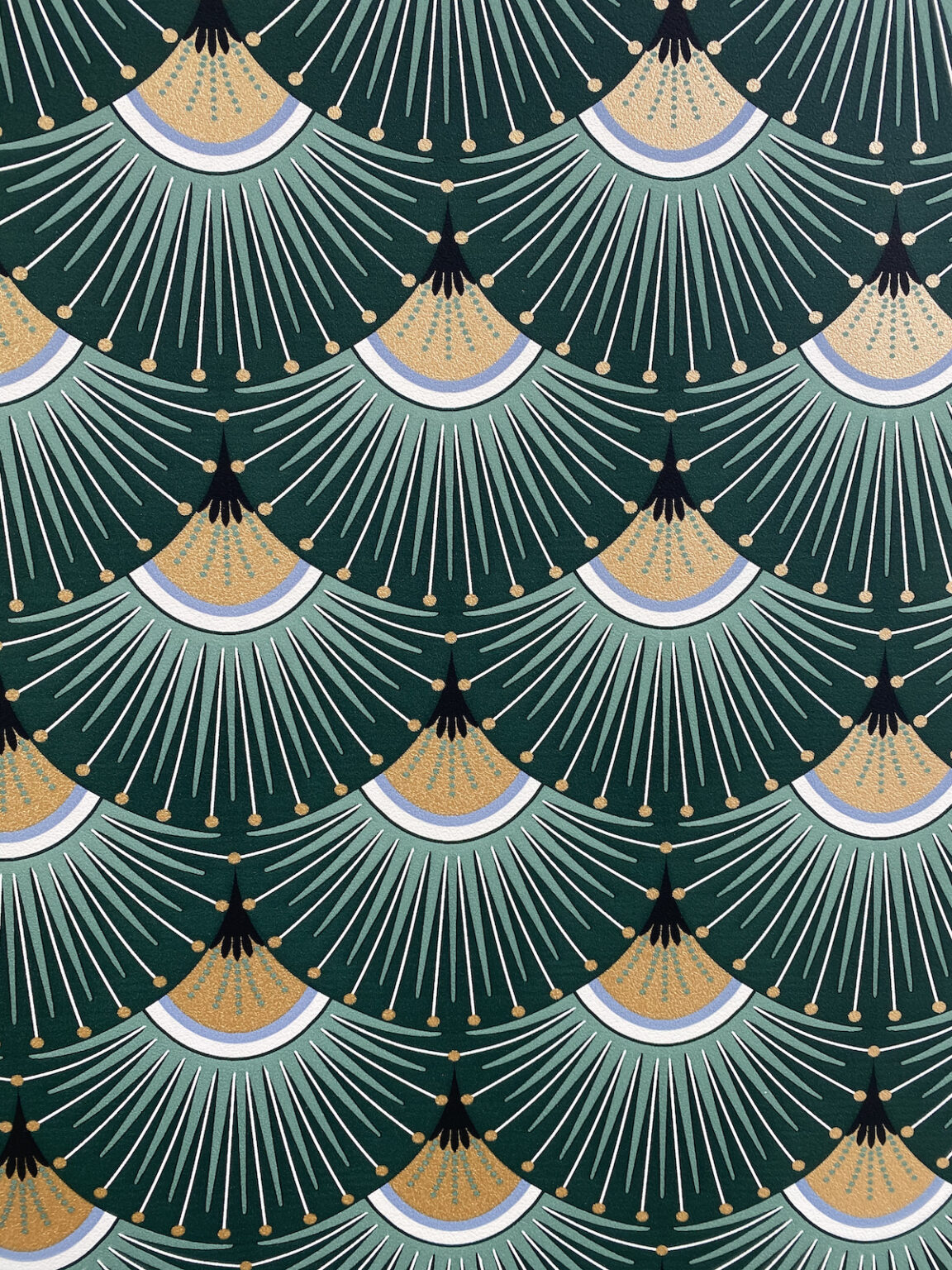 papier-peint art déco noir vert émeraude doré éventail
