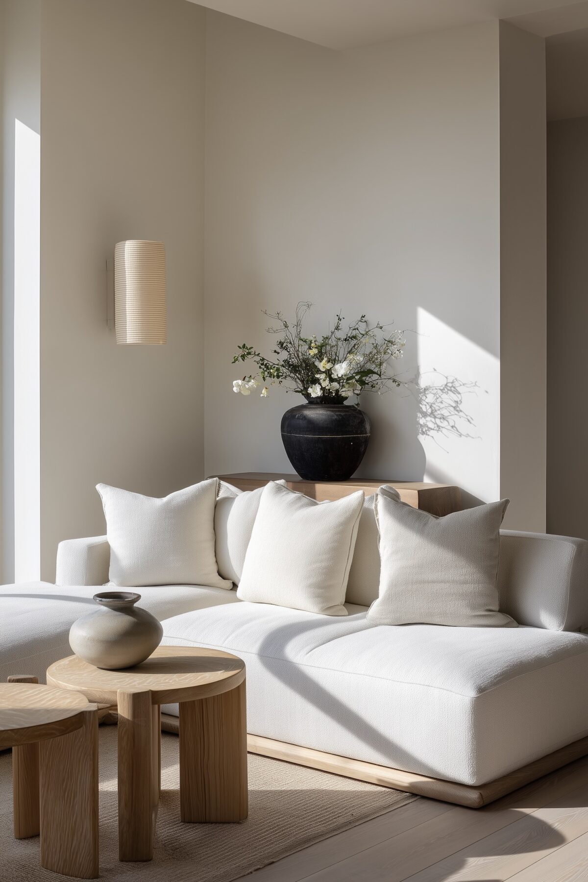 apporter cachet intérieur matière naturelle séjour blanc bois