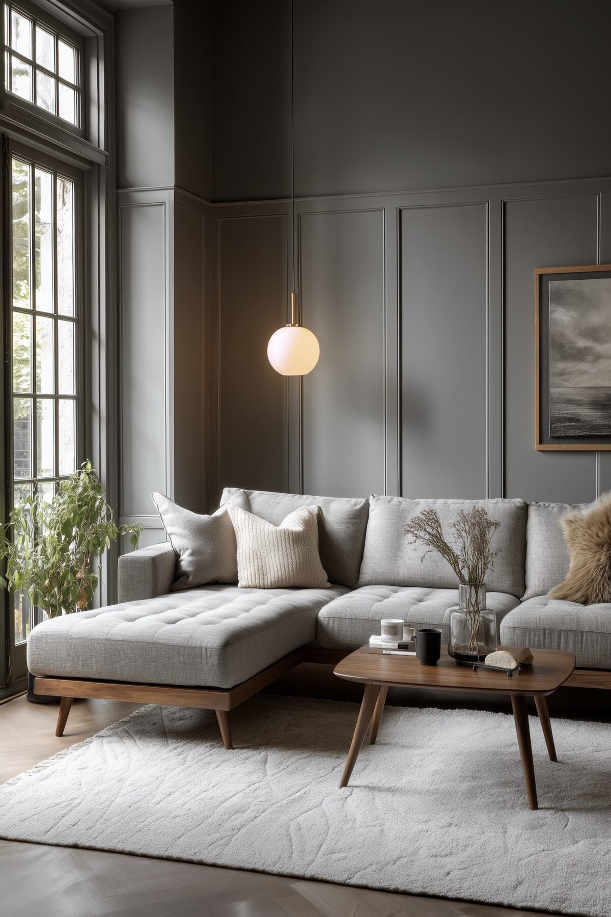 canapé lit en L gris années 50 danois bois