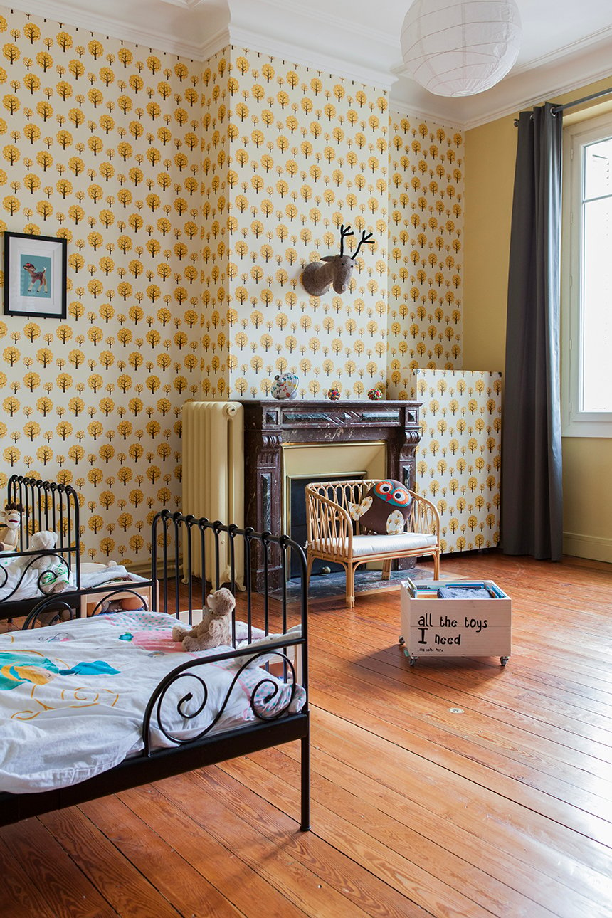 chambre enfant rétro vintage papier-peint 60s jaune