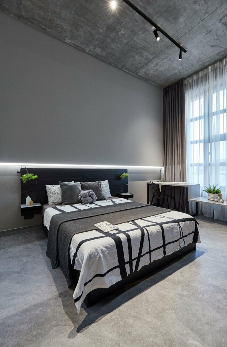 chambre grise noire déco comme à l'hôtel design épuré