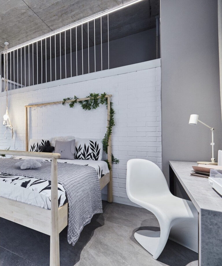 loft à Bucarest chambre enfant béton design chaise panton vitra