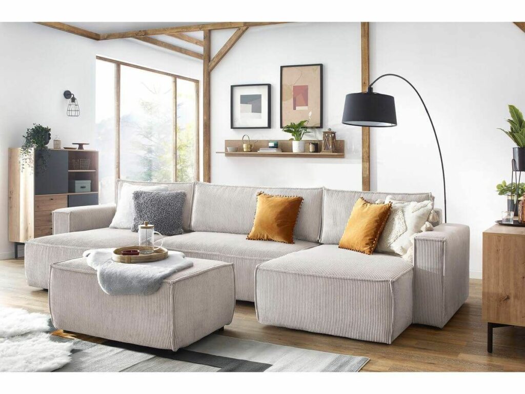 pouf Nihad velours côtelé carré moelleux déco salon 60s 70s