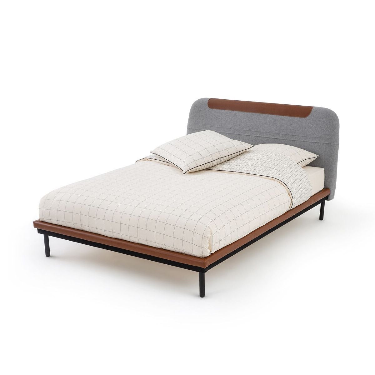 soldes La Redoute lit cuir tissu métal gris