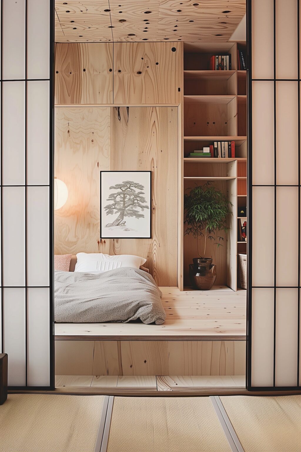 chambre estrade lit déco japonaise claustra ajourée film
