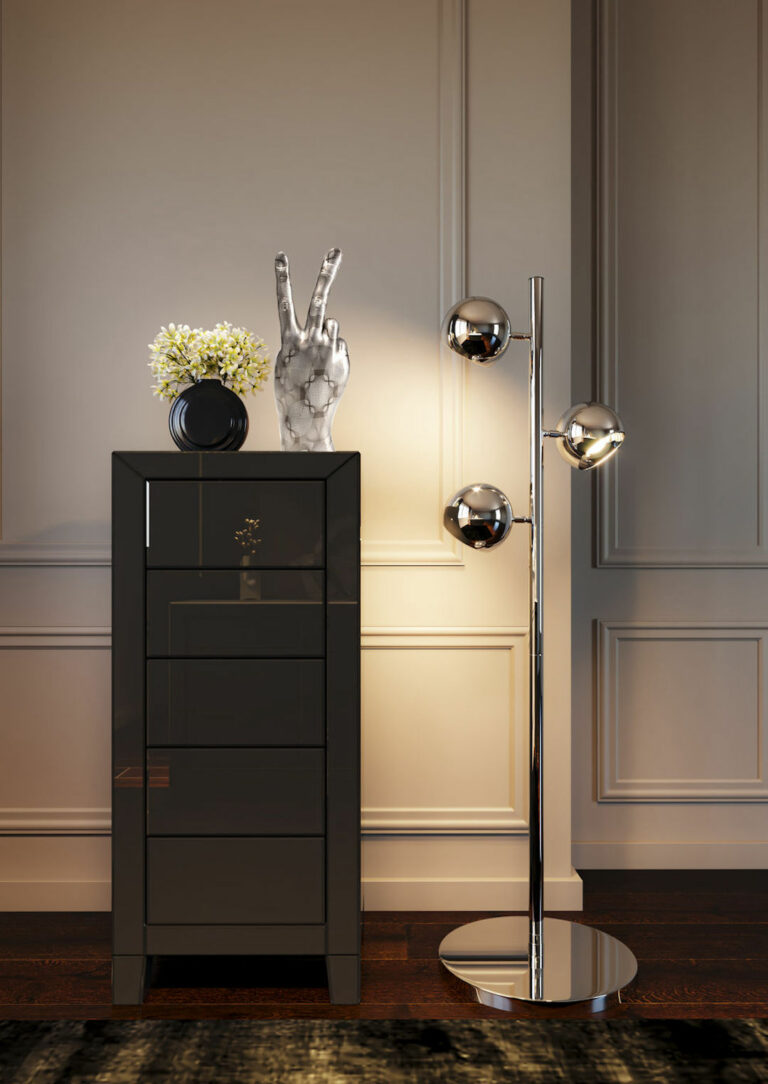 deco intérieure sculpture main argenté salon design contemporain lampadaire argenté
