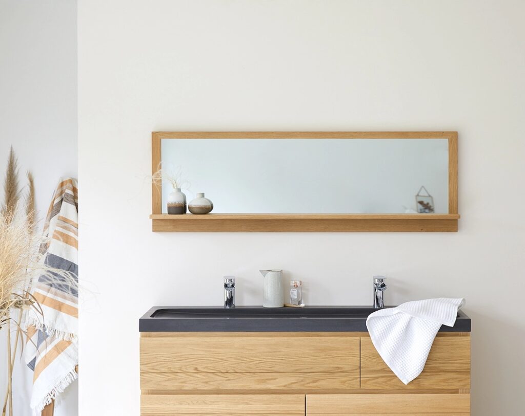 miroir meuble vasque chêne massif ardoise