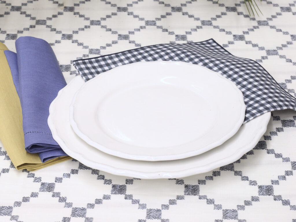 nappe coton petit carreaux losange vichy revisité retro blanche bleu