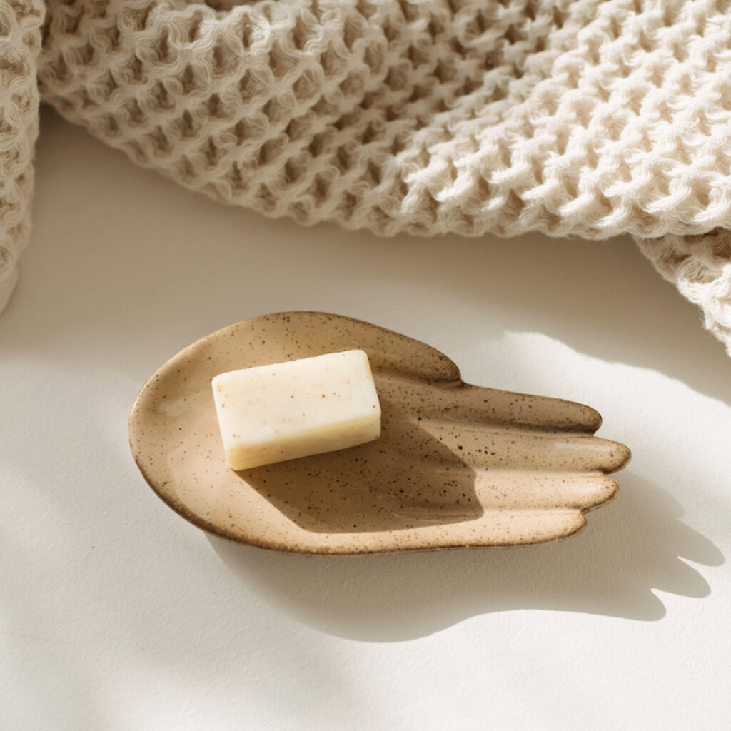 porte savon céramique beige marron rustique authentique fait main