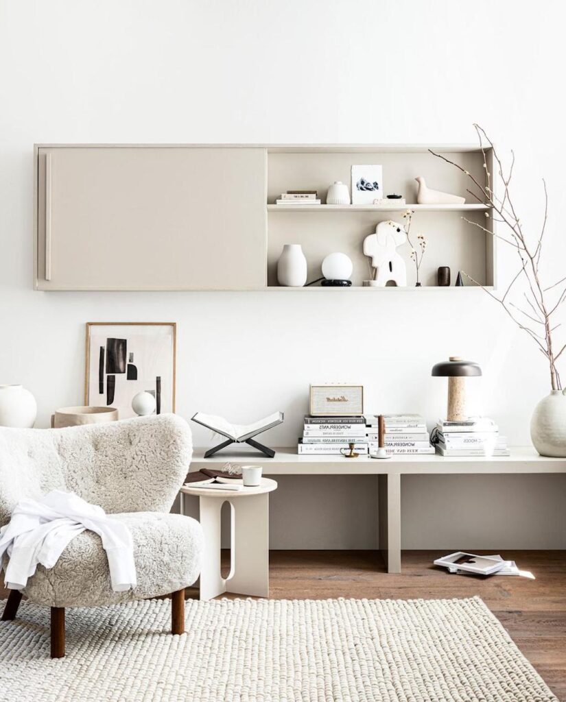 salon bureau beige blanc deco intérieure zen relaxant total look