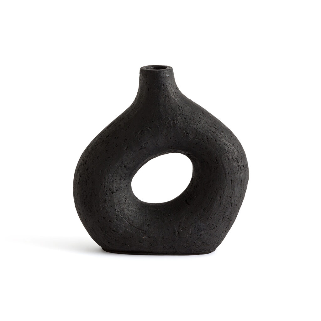 vase céramique déséquilibré artisanal noir-rond