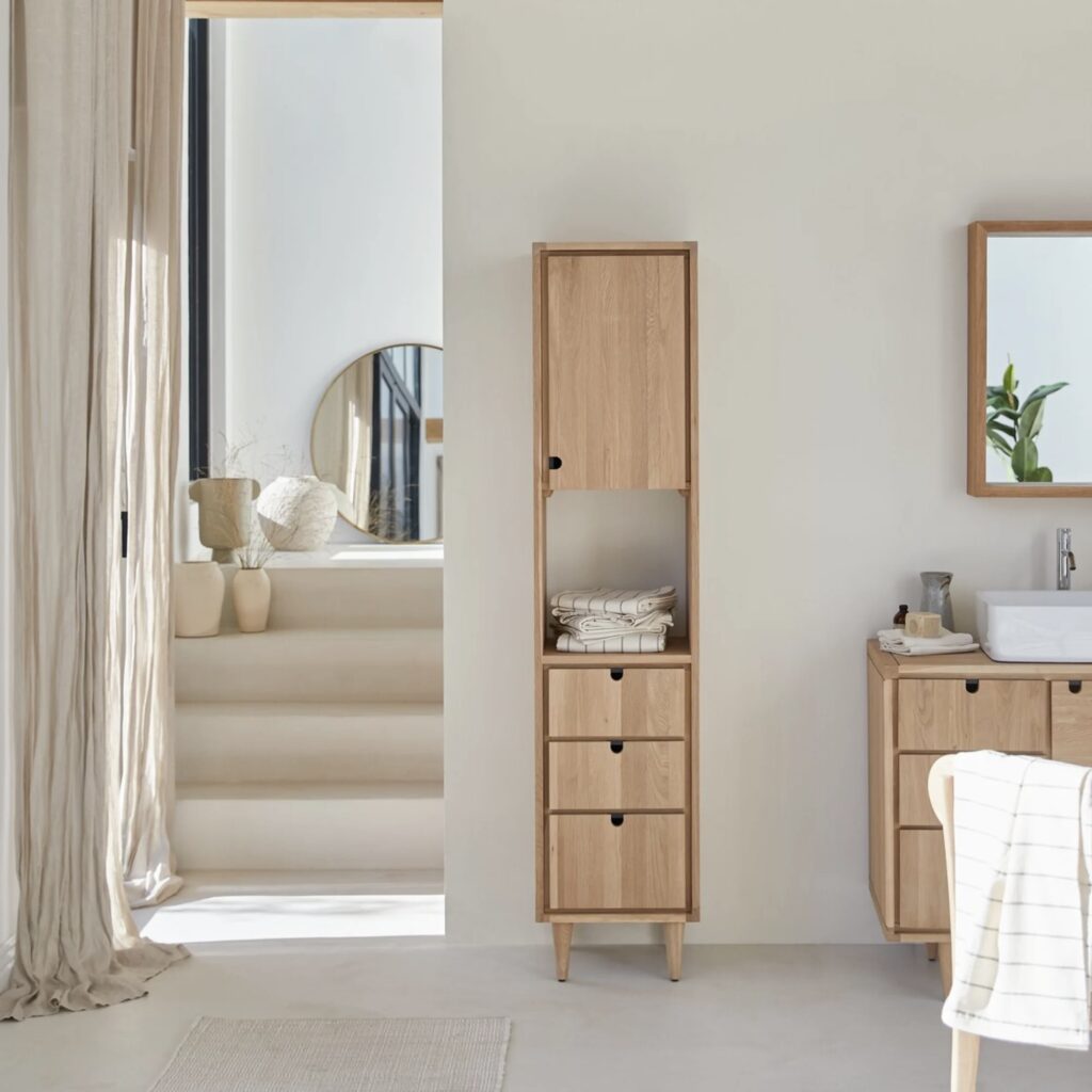 aménager salle de bains 3 m2 nature mer beige