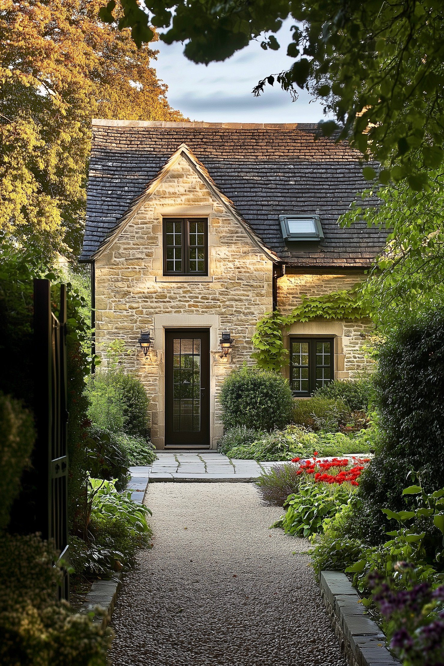 maison style cottage anglais extérieur chemin pierre - blog déco