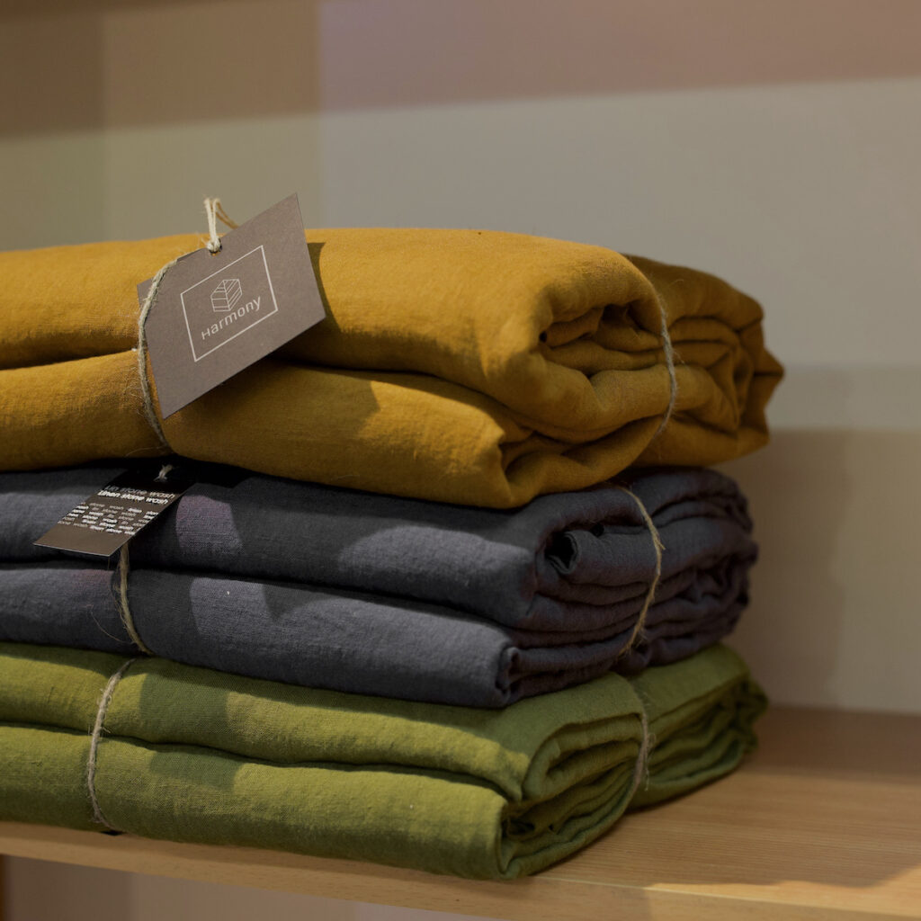 nouveau coloris harmony housse de couette lin caramel olive vert noir