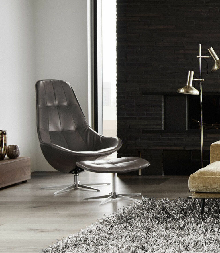 salon moderne fauteuil rond cuir capitonné deco intérieure