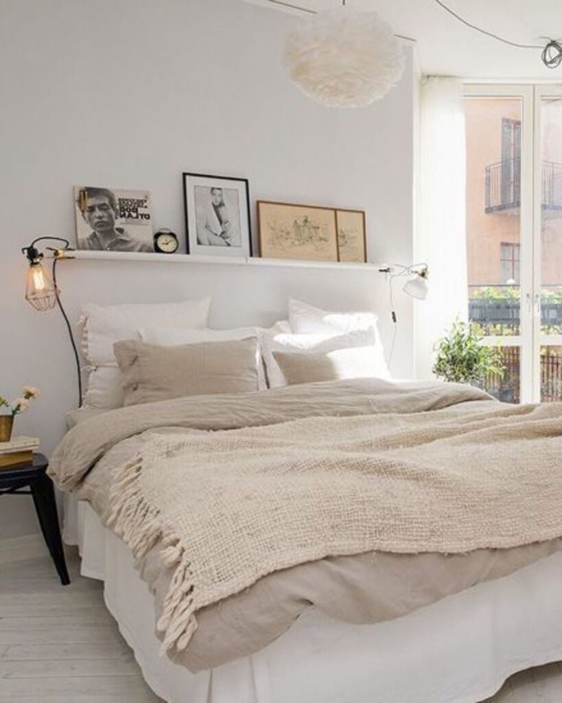 suite parentale lumineuse plaid en lin pompom étagère fine