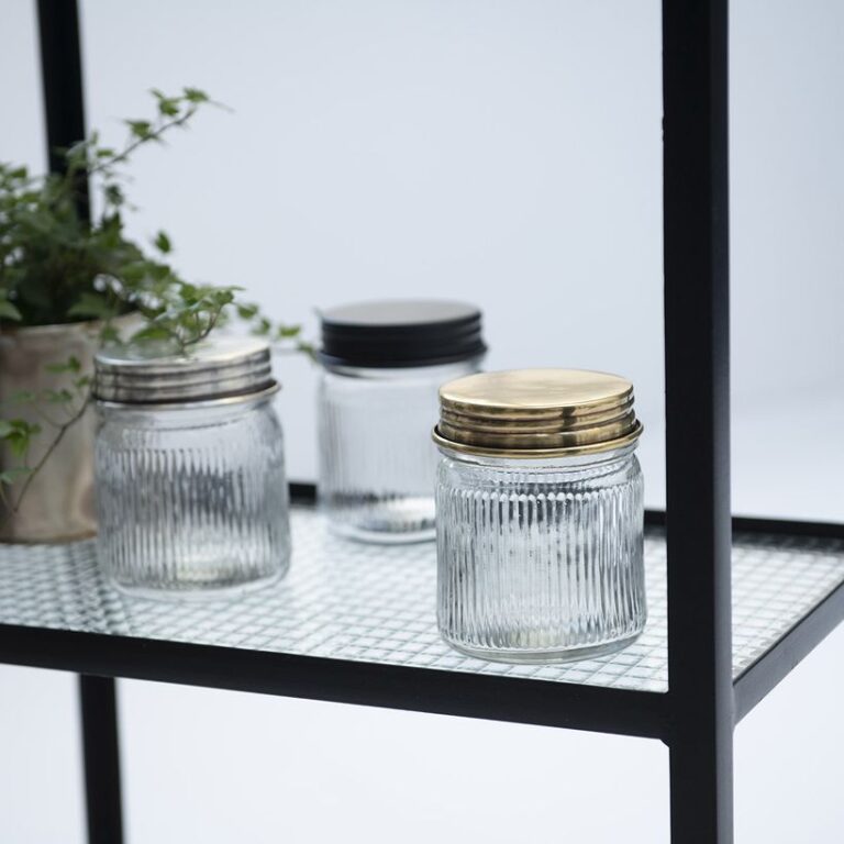 bocaux en verre strie couvercle laiton élégant idée rangement