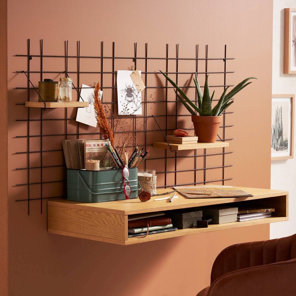 bureau évolutif mural gain de place chambre ado mur terracotta