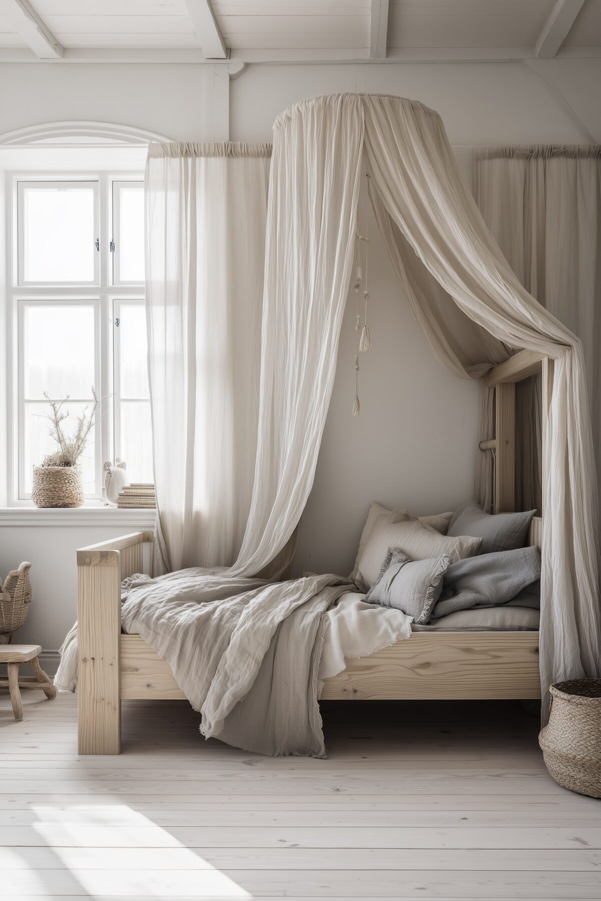 chambre enfant douce romantique ciel lit lin blanc cassé