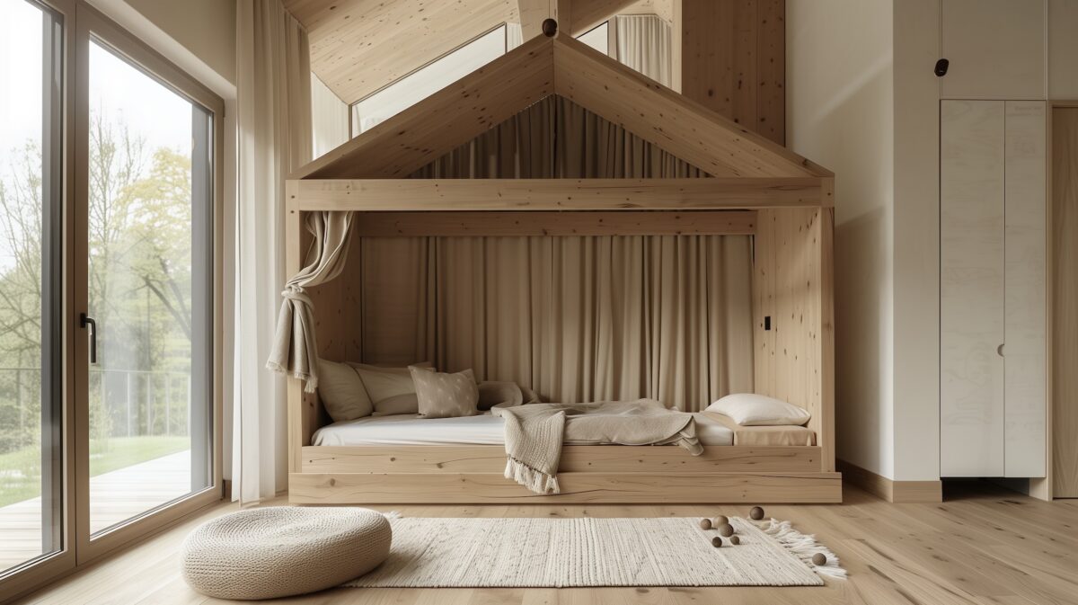 lit cabane intérieur chambre enfant meuble bois massif