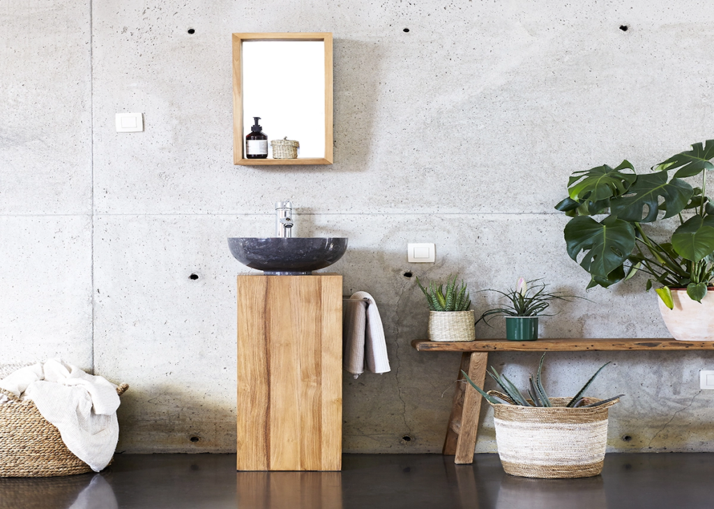 lave main wc bohème béton bois brut