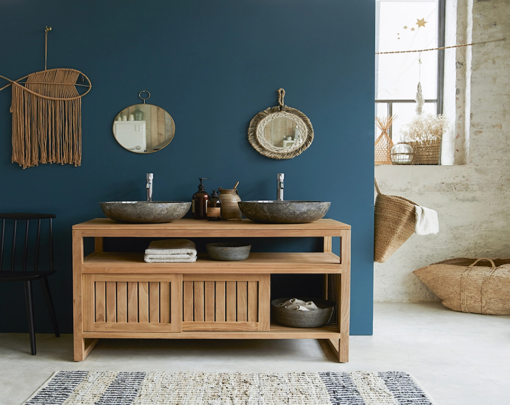 suite parentale salle de douche mur bleu canard