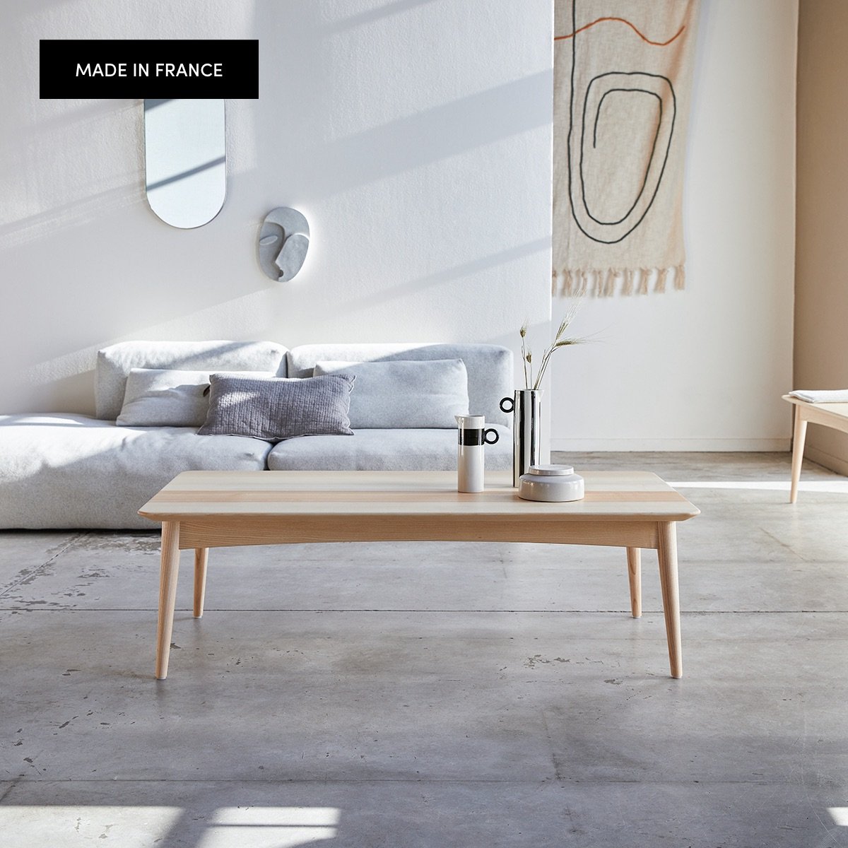 salon minimaliste scandinave bois béton
