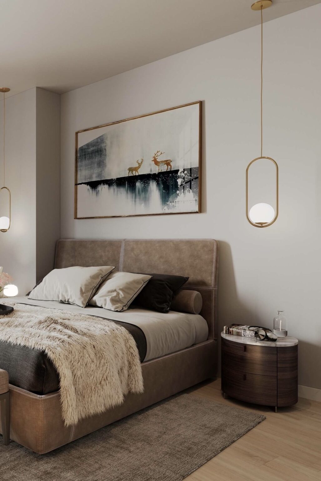 chambre style chalet moderne marron tête lit velours