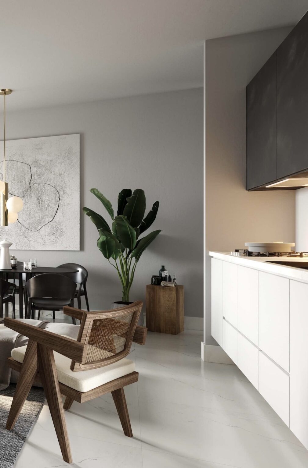 cuisine bicolore noire blanche mur gris