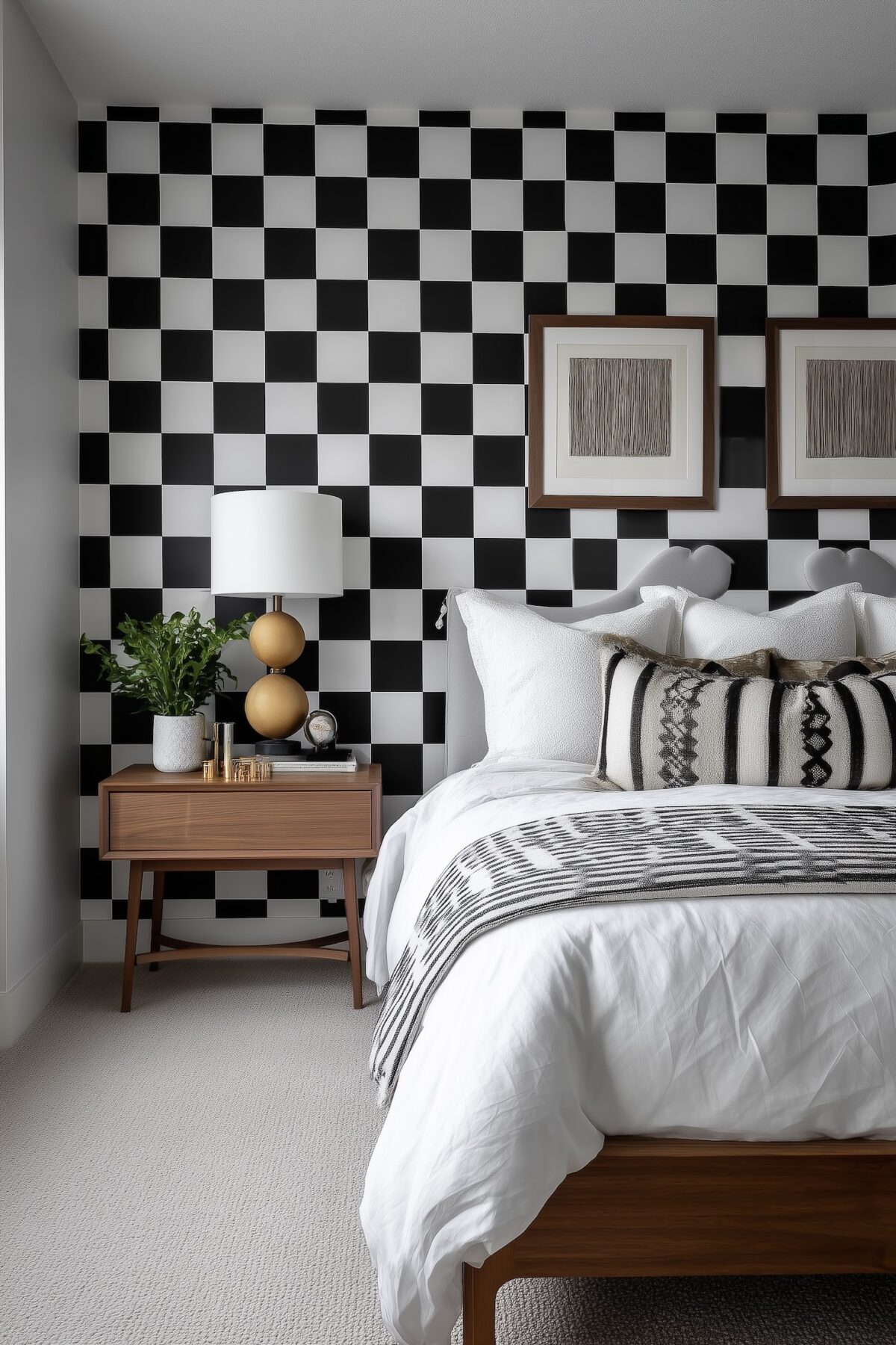 papier peint damier noir blanc chambre